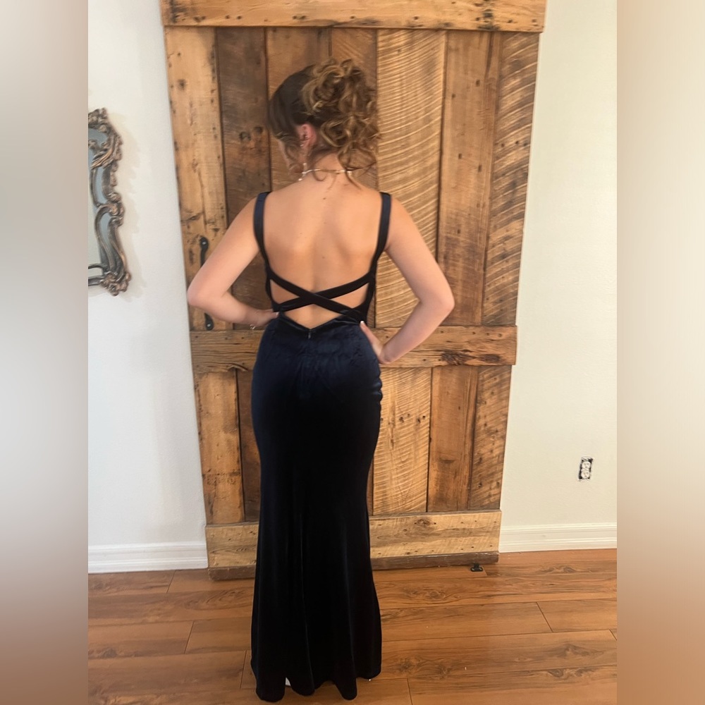 Perfectly Classy Navy Blue Velvet Strappy Maxi Dress